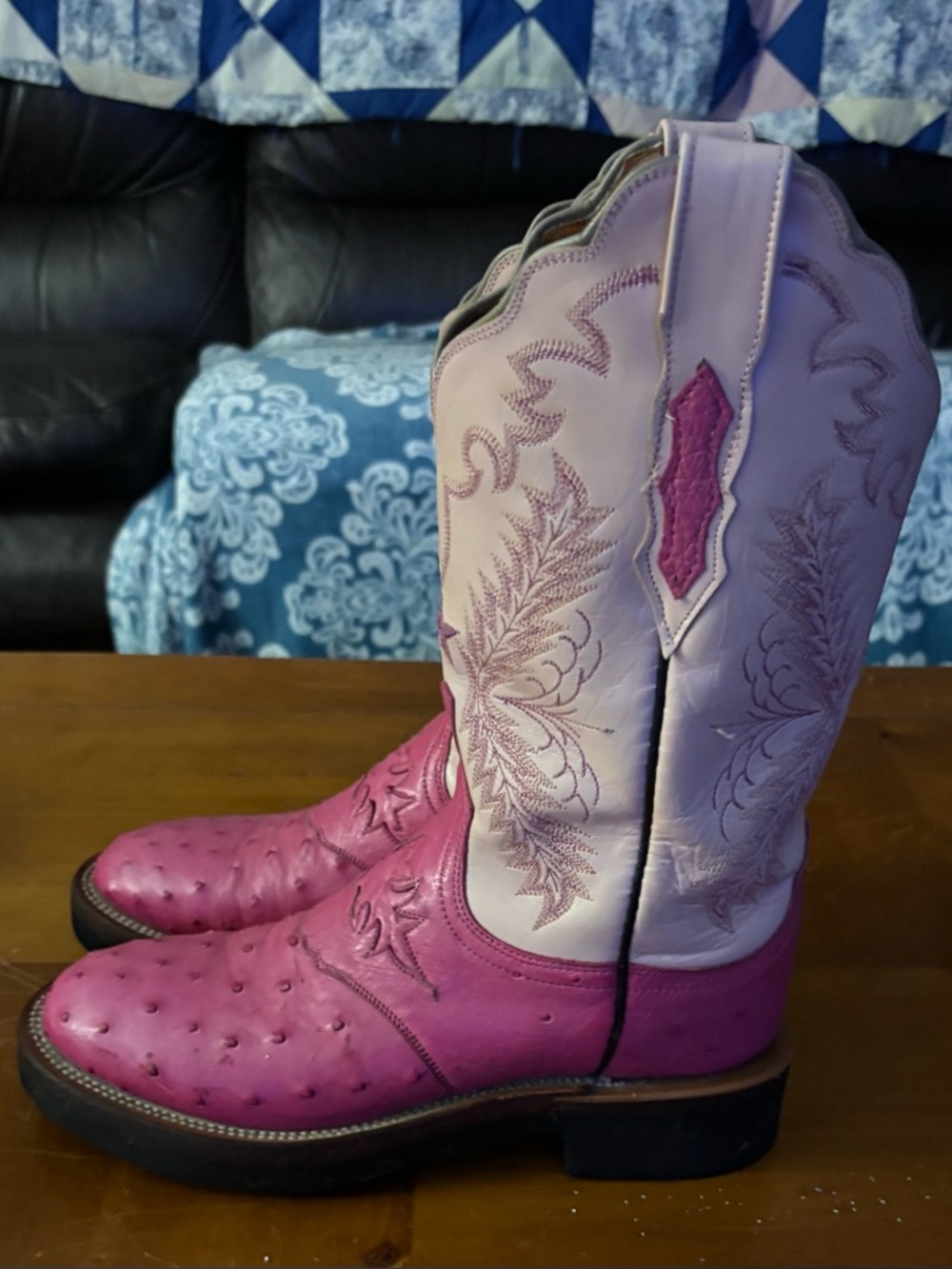 Lucchese Two-Tone Pink Ostritch Cowboy Boots